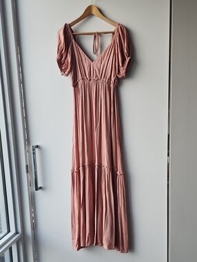 Amaro 100% Viscose Flowy Puff Sleeve Maxi Dress